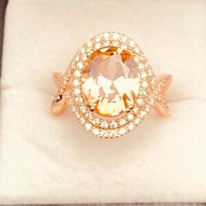 925 STAMPED GORGEOUS FASHION HALO RING 14K ROSE GOLD OVERLAY